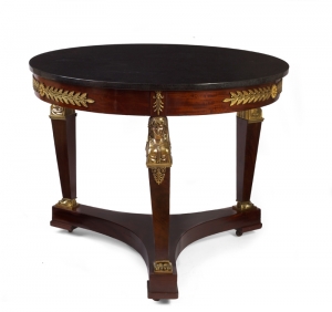 An Empire Gilt Bronze Mounted Mahogany Center Table Attributed to Chapuis